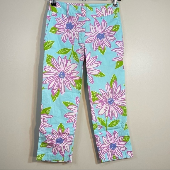 Vintage Lilly Pulitzer Floral Pink Blue Green Pants Size Womens 0 - Picture 7 of 7